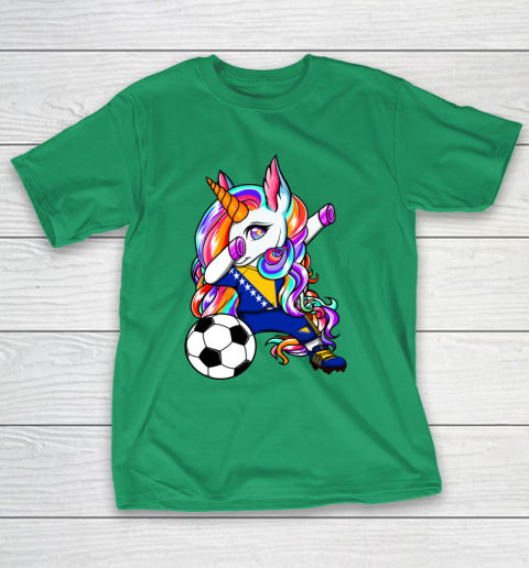 Dabbing Unicorn Bosnia Herzegovina Soccer Fans Flag Football T-Shirt 7