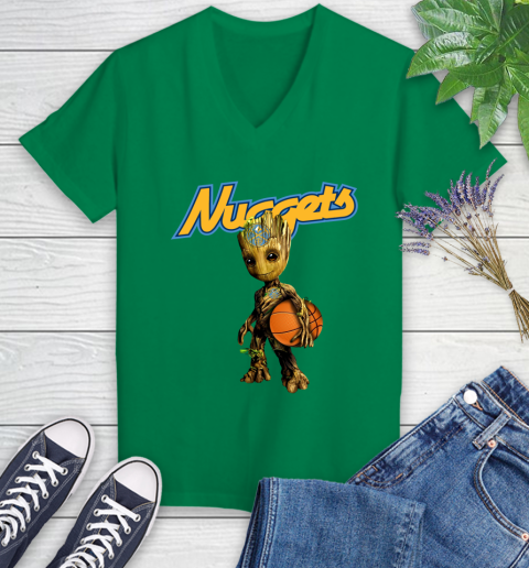 Denver Nuggets NBA Basketball Groot Marvel Guardians Of The Galaxy Women's V-Neck T-Shirt 5
