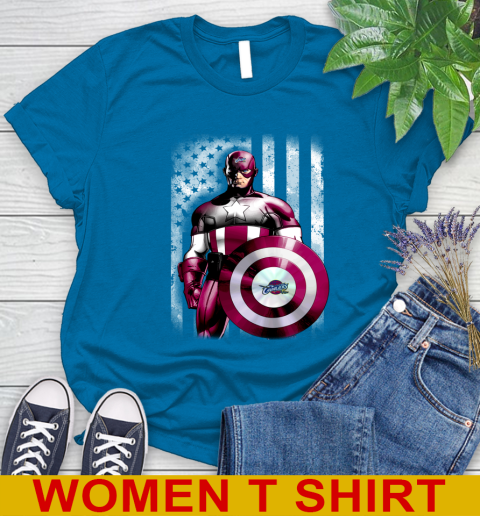 Cleveland Cavaliers NBA Basketball Captain America Marvel Avengers American Flag Shirt Women's T-Shirt 8