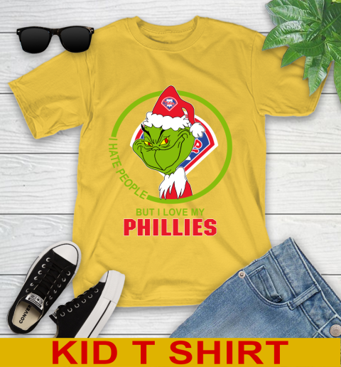Philadelphia Phillies MLB Christmas Grinch I Hate People But I Love My Favorite Baseball Team Youth T-Shirt 8