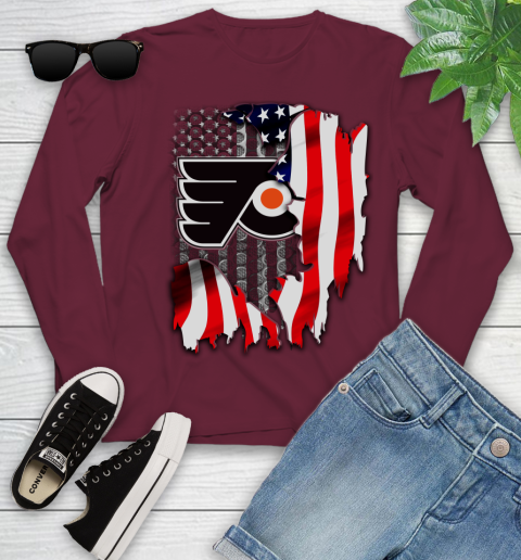 Philadelphia Flyers NHL Hockey American Flag Youth Long Sleeve 7 Philadelphia Flyers NHL Hockey American Flag Youth Long Sleeve - Image 7