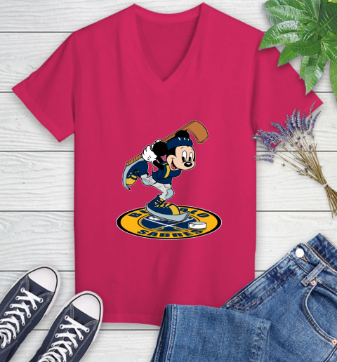 NHL Hockey Buffalo Sabres Cheerful Mickey Disney Shirt Women's V-Neck T-Shirt 8