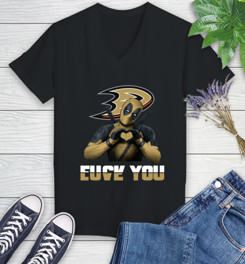 NHL Deadpool Love You Fuck You Hockey Sports Women's V-Neck T-Shirt