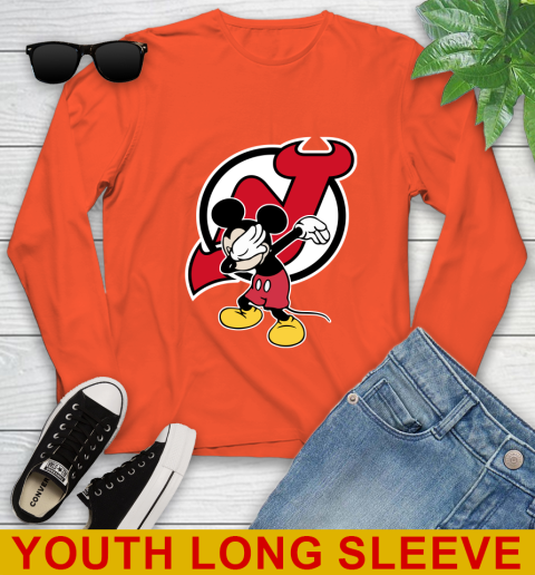New Jersey Devils NHL Hockey Dabbing Mickey Disney Sports Youth Long Sleeve 4