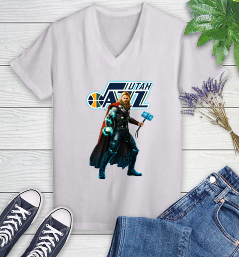 NBA Thor Avengers Endgame Basketball Utah Jazz Women's V-Neck T-Shirt