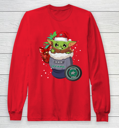 Dallas Stars Christmas Baby Yoda Star Wars Funny Happy NHL Long Sleeve T-Shirt 10