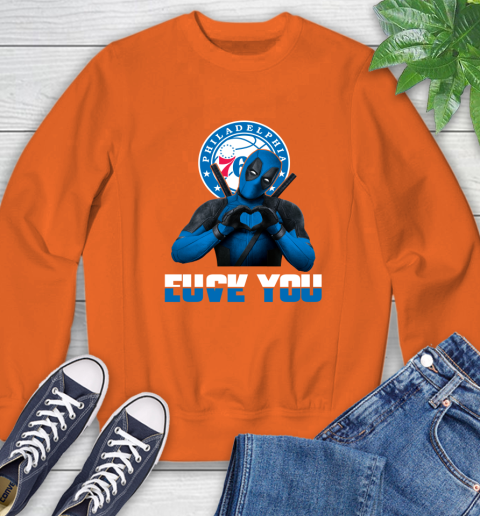 NBA Philadelphia 76ers Deadpool Love You Fuck You Basketball Sports Sweatshirt 3