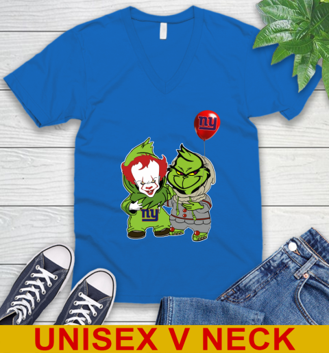 New York Giants Baby Pennywise Grinch Christmas NFL Football V-Neck T-Shirt 6