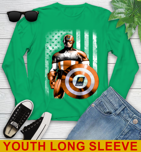 Phoenix Suns NBA Basketball Captain America Marvel Avengers American Flag Shirt Youth Long Sleeve 7