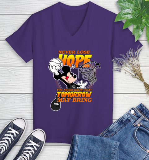 Brooklyn Nets NBA Basketball Mickey Disney Never Lose Hope Women's V-Neck T-Shirt 3