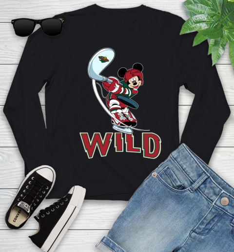 NHL Hockey Minnesota Wild Cheerful Mickey Mouse Shirt Youth Long Sleeve