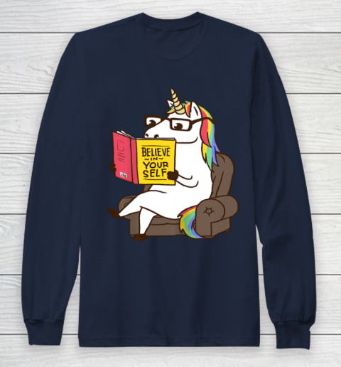 Unicorn Shirt Believe in Yourself Motivational Book Lover Long Sleeve T-Shirt 4