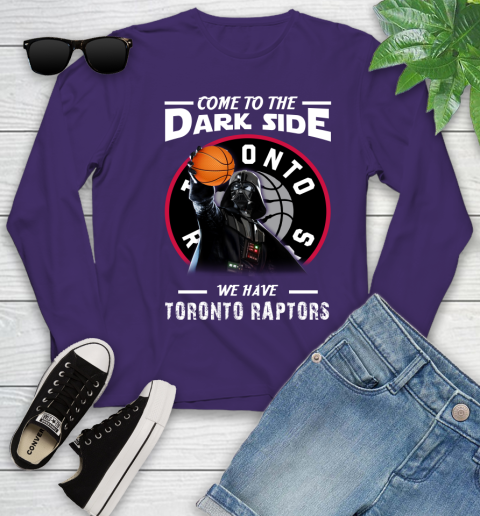 NBA Come To The Dark Side We Have Toronto Raptors Star Wars Darth Vader Basketball Youth Long Sleeve 4