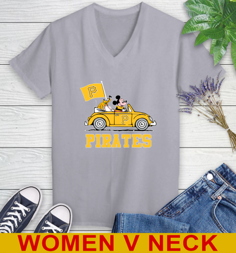 MLB Baseball Pittsburgh Pirates Pluto Mickey Driving Disney Shirt Women's V-Neck T-Shirt 5