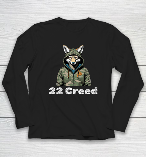 Coyote in Hood 22 Creed Graphic Hunting Long Sleeve T-Shirt