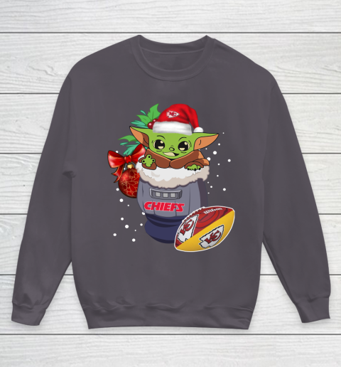 Kansas City Chiefs Christmas Baby Yoda Star Wars Funny Happy NFL Youth Sweatshirt 6