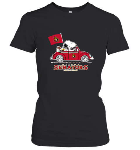 Snoopy And Woodstock Ride The Ottawa Senators Car NHL Women's T-Shirt