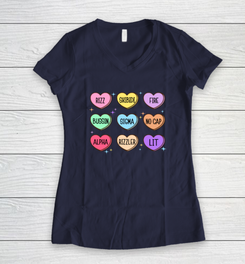 Skibidi Valentine's Day Candy Heart Funny Valentine Rizz Women's V-Neck T-Shirt 7