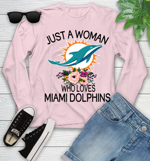 NFL Just A Woman Who Loves Miami Dolphins Football Sports Youth Long Sleeve 7