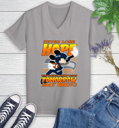 Seattle Seahawks NFL Football Mickey Disney Never Lose Hope Women's V-Neck T-Shirt 4
