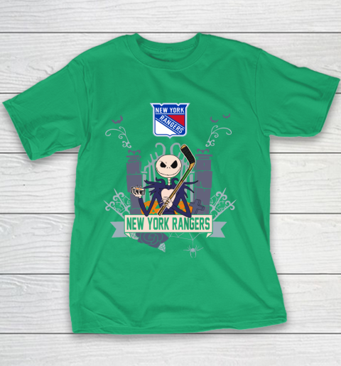 NHL New York Rangers Hockey Jack Skellington Halloween Youth T-Shirt 3