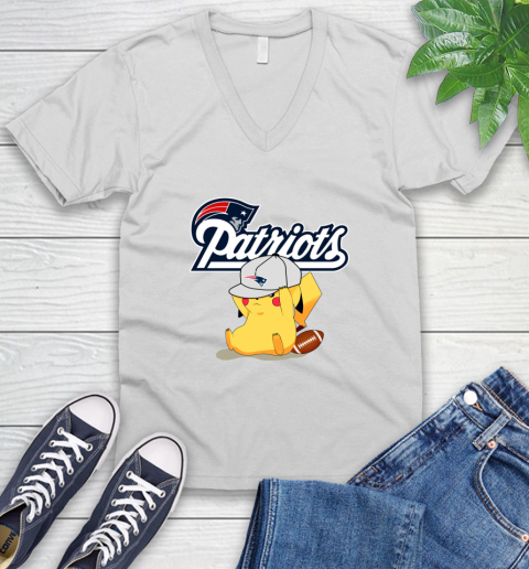 NFL Pikachu Football Sports New England Patriots V-Neck T-Shirt