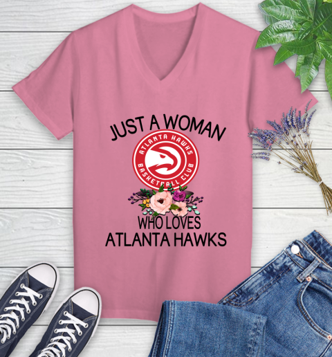 NBA Just A Woman Who Loves Atlanta Hawks Basketball Sports Women's V-Neck T-Shirt 8