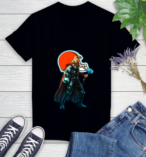 NFL Thor Avengers Endgame Football Cleveland Browns Women's V-Neck T-Shirt 2