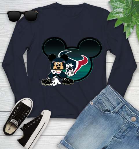 NFL Houston Texans Mickey Mouse Disney Football T Shirt Youth Long Sleeve 3
