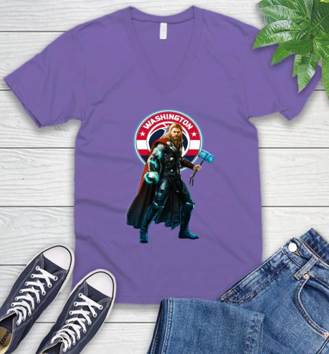 NBA Thor Avengers Endgame Basketball Washington Wizards V-Neck T-Shirt 9