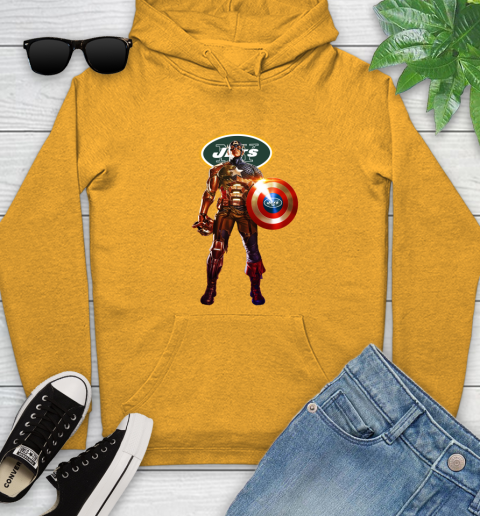 NFL Captain America Marvel Avengers Endgame Football Sports New York Jets Youth Hoodie 3