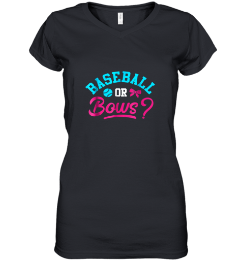 Baseball Or Bows  Baby Gender Reveal Party Women's V-Neck T-Shirt