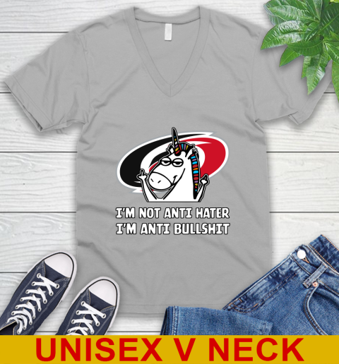 Carolina Hurricanes NHL Hockey Unicorn I'm Not Anti Hater I'm Anti Bullshit V-Neck T-Shirt 4