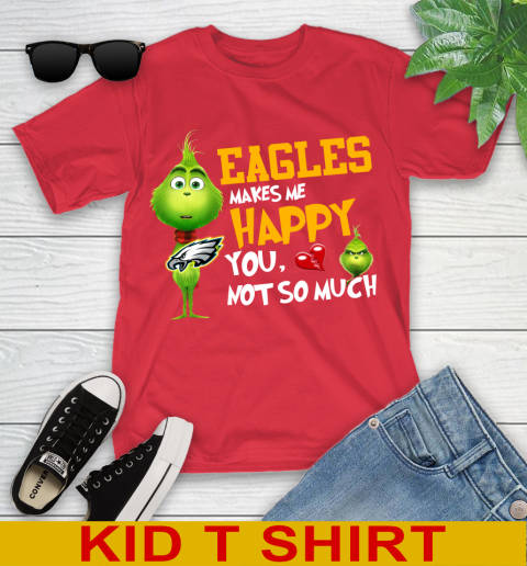 NFL Philadelphia Eagles Makes Me Happy You Not So Much Grinch Football Sports Youth T-Shirt 11