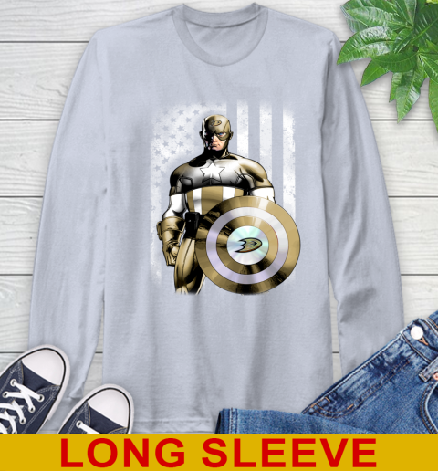 Anaheim Ducks NHL Hockey Captain America Marvel Avengers American Flag Shirt Long Sleeve T-Shirt 6