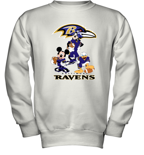 Mickey Donald Goofy The Three Baltimore Ravens Football Shirts Youth Sweatshirt