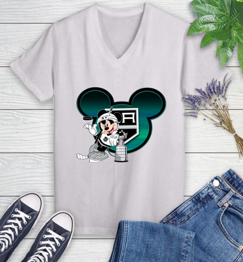 NHL Los Angeles Kings Stanley Cup Mickey Mouse Disney Hockey T Shirt Women's V-Neck T-Shirt