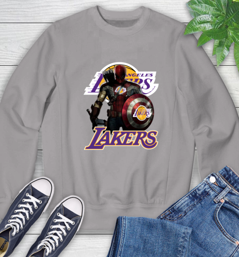 Los Angeles Lakers NBA Basketball Captain America Thor Spider Man Hawkeye Avengers Sweatshirt 5