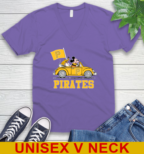 MLB Baseball Pittsburgh Pirates Pluto Mickey Driving Disney Shirt V-Neck T-Shirt 9