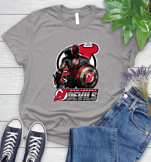 NHL Captain America Thor Spider Man Hawkeye Avengers Endgame Hockey New Jersey Devils Women's T-Shirt 5