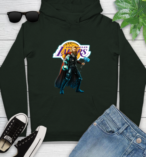 NBA Thor Avengers Endgame Basketball Los Angeles Lakers Youth Hoodie 13