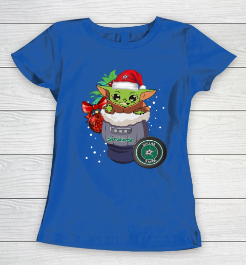 Dallas Stars Christmas Baby Yoda Star Wars Funny Happy NHL Women's T-Shirt 9