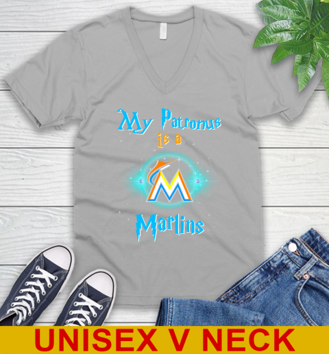 MLB Baseball Harry Potter My Patronus Is A Miami Marlins V-Neck T-Shirt 3