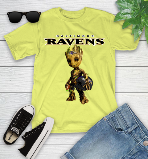 Baltimore Ravens NFL Football Groot Marvel Guardians Of The Galaxy Youth T-Shirt 8