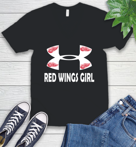 NHL Detroit Red Wings Girl Under Armour Hockey Sports V-Neck T-Shirt