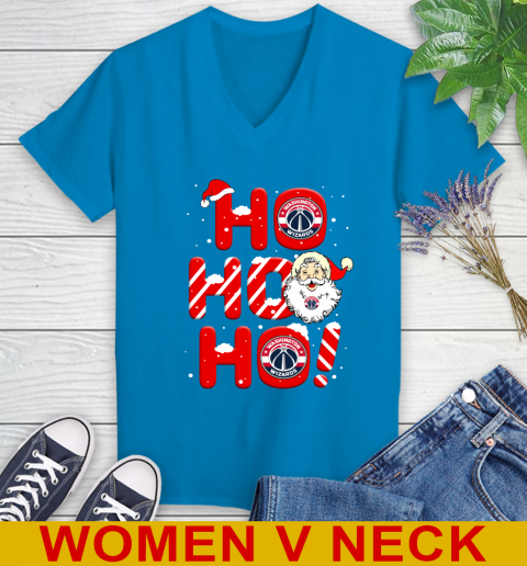 Washington Wizards NBA Basketball Ho Ho Ho Santa Claus Merry Christmas Shirt Women's V-Neck T-Shirt 7