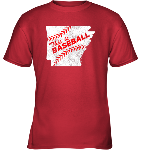 5stn this is baseball arkansas with red laces youth t shirt 26 front red