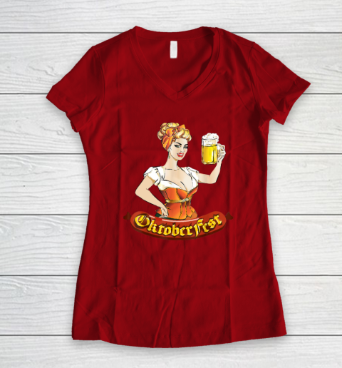 Barmaid Oktoberfest Dirndl Bratwurst German Woman Costume T Shirt Women's V-Neck T-Shirt 6