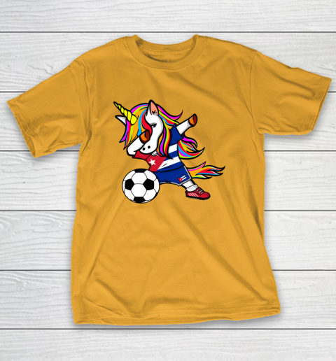 Funny Dabbing Unicorn Cuba Football Cuban Flag Soccer T-Shirt 3