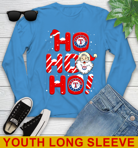 Texas Rangers MLB Baseball Ho Ho Ho Santa Claus Merry Christmas Shirt Youth Long Sleeve 8